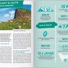 "Landschaft & Leute *Entdecke Sardinien*; NATUR IN ZAHLEN; 1834 M hoch ist der höchste Berg; 15 KM lang ist der größte Strand."