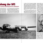 "Entstehung der DFS" in roter Schrift. Links unten ein Flugzeug auf Gras. Rechts ein älterer Mann im Anzug.