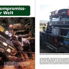 Kapitel 1: Das kompromissloseste Auto der Welt. Links ein Geländeauto im Schlamm, rechts mit Ausrüstung beladen.