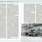 LANZ Kraftsparen / Bulldog-Reihe HL 1912-1927. Zwei Seiten mit ausführlichem Text über die Geschichte der LANZ-Traktoren. Darunter befindet sich ein historisches Foto von einem landwirtschaftlichen Gerät im Einsatz, mit Menschen, die an der Maschine arbeiten. Oben rechts ist eine kleine Illustration eines Traktors.