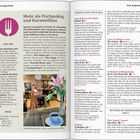 "Mehr als Fischpudding und Karamellkäse." Text über norwegische Gourmet-Restaurants. Bild zeigt Café mit Blumenarrangement.