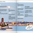 "Zahlen, bitte!" Verschiedene Fakten über Stockholm, z.B. 14 Inseln, 40% Parks, 30 Naturbäder. Hintergrund zeigt eine Stadtansicht.