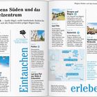 Doppelseite mit Titel "Rügens Süden und das Inselzentrum". Links: Altefähr, Putbus, Halbinsel Zudar. Rechts: Insel Vilm, Bergen auf Rügen, Ralswiek. Grafiken und Fotos mit kurzen Texten und einer Landkarte.