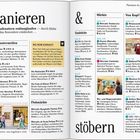 Das Bild zeigt eine aufgeschlagene Buchseite mit Informationen über Einkaufsorte in Rom. Links „Flanieren,“ rechts „& stöbern.“