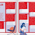 „Viraler Content“: Ein Quiz mit sieben Fragen, Multiple-Choice-Antworten. Dominante rote Kästen. Illustration: Frau im Kimono.