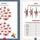 "Suchrätsel: Finde 5 Unterschiede. Knoten: Zwei Knoten halten nicht. Brückenrätsel: Wörter ergänzen. Zeichnungen von Krabben und Knoten."
