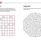"64 Felder", Anleitung zum Eintragen von Zahlen von 1-64 in ein Diagramm. "Labyrinth", Anleitung zum Finden des Wegs im Labyrinth.