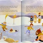 Text beschreibt Kinder beim Eislaufen. Illustration zeigt Kinder beim Spielen auf einem zugefrorenen Teich, umgeben von Schnee.