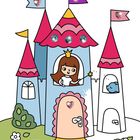 Eine Illustration zeigt ein Schloss mit Türmen. Auf den Fahnen und Türen sind Herzjuwelen. Eine Prinzessin blickt aus dem Fenster.