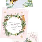 Drei Karten mit dekorativen Illustrationen: 

1. Afrikanisches Zitat über Freude und Vögel.
2. Perikles über Glück, Freiheit und Mut.
3. William Blake über Fantasie und Flügel.