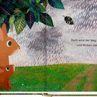 Text: "Doch wird der Weg mal schwierig und Wolken ziehen auf ...". Illustration: Zwei Hasen unter Blättern im Regen.