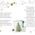 Gedicht von Ferdinand von Saar über die Heilige Nacht. Gedicht von Friedrich von Bodelschwingh über das Wunder der Heiligen Nacht. Verziert mit Sternen, Schleifen und einem Weihnachtsbaum.