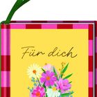 "Für dich", "Coppenrath"; Illustration eines Blumenstraußes auf gelbem Hintergrund mit rot-kariertem Rand.
