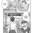 „Uaah... der Flughafen Haneda!“, „Das ging ja echt schnell...“, „Ich bin wirklich in Japan!“, „Meine erste Solo-Reise“. Eine Illustration zeigt eine Person am Flughafen, eine im Flugzeug und eine jubelnd mit erhobener Faust.