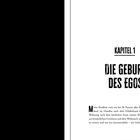 Links schwarze Fläche, rechts Text: Kapitel 1 - Die Geburt des Egos. Absatz über Kindheitserinnerungen.