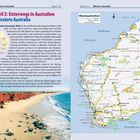 Teil 2: Unterwegs in Australien, Western Australia. Eine Karte und Beschreibung von Western Australia, darunter eine Küstenaufnahme.