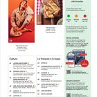 Seite mit Inhaltsangabe: Französische Texte, Musikempfehlungen, Tarte Flambée Rezept. Farben markieren Schwierigkeitsstufen.