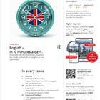 Es gibt drei Schwierigkeitsgrade: EASY, MEDIUM, ADVANCED. Ein türkisfarbener Wecker mit einer britischen Flagge im Zifferblatt.