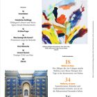 TEXT:
10 Innenleben
12 Heimliche Zwillinge
12 Kritikerfrage
14 Was bewegt die Kunst?
15 Drei Wünsche
16 Unsere Ikonen
98 Obrist

GROSSE GESCHICHTEN:
18 Mitten im Meer
34 Mallorca, mi amor
38 Die Zufälle der Bilder

Illustration oben: Bunte, abstrakte Komposition in kräftigen Farben. Unten links: Foto eines historischen Tors mit blauen Kacheln und Tiermotiven.