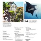 Sumario: Medellín con los cinco sentidos. Página 12. Cómo convivir con las mantas. Página 24. Links Bild: Statue. Rechts: Taucher mit Mantarochen.