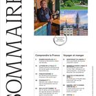 Texte im Bild: "SOMMAIRE", "14 Marseille", "28 Nantes", "22 Lille". 

Links: Schwarz-Weiß-Text "Comprendre la France". Rechts: Küche, Städte, Reisen.