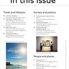 Texte: "In this issue", "Travel and Lifestyle", "Society and politics", "People and places". ©-Hinweise werden nicht beschrieben.