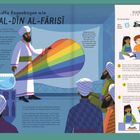 Der Text beschreibt das Experimentieren mit Regenbögen wie Kamal al-Din al-Farisi. Daneben Anleitungen für ein Regenbogen-Experiment.