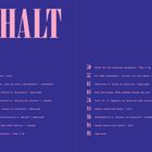 Großer pinker Text „INHALT“ auf lila Hintergrund. Darunter eine zweispaltige Liste mit nummerierten Artikeln und Interviews.