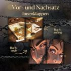 Vor- und Nachsatz Innenklappen. Buchanfang zeigt eine Karte, Buchende zeigt ein Porträt von zwei Gesichtern.