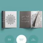 Text: "Format DIN A4", "Dickeres Papier", "Zum Ausmalen", "Jeder Tag ist eine Chance, neu anzufangen". Es zeigt Malbuchseiten.