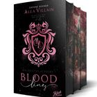 Text: "Daphne Bühner. Alea Villain. Du bist all das, was ich hasse. Maledictus Academy | Bloodlines. Black Edition." Ein Buchcover mit rosafarbenem Wappen.