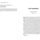 Einleitung: „WILD COURAGE – DER MUT, ANDERS ZU SEIN“  
Liste: Strategisch Probleme lösen, konstruktives Feedback, toxisches Verhalten abstellen.  
Zitat: Sammy Davis Jr.  
Erzählung über Selbstfindung und Mut im beruflichen Umfeld.