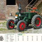 LANZ BULLDOG TYP 7506, Baujahr 1939. Grüner Traktor vor Ziegelwand, Kalender: Februar 2027.