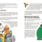 Seiten 12-13: Text über Roman, ein junges Monster, das Eis liebt, besonders Himbeereis. Illustration von bunten Monstern.