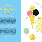 Gute Nacht, Bärtierchen! Text über tierischen Schlaf. Illustration mit bärtierchenartigem Wesen, Eiscreme und bunten Kugeln.