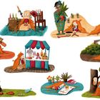 Eine Illustration mit Figuren in orangefarbenen Decken zeigend: Handarbeiten, Marktstand, Gärtnern und Lesen im Freien.