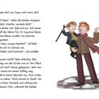 Auf der linken Seite steht Text über eine Familie und ihre Interaktion. Rechts ist eine Illustration von einem Mann mit einem Kind.