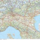 Karte von Norditalien mit Städten wie Mailand, Turin und Venedig, sowie Autobahnen und Gebirgszügen, Legende rechts.