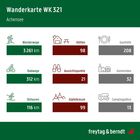 "Wanderkarte WK 321, Achensee. Wanderwege: 3.261 km, Radwege: 312 km, Skitouren: 116 km. Hütten: 98, Aussichtspunkte: 21, Gipfelkreuze: 99. Gasthöfe: 208, Gemeinden: 32, Campingplätze: 13. Logo unten rechts."