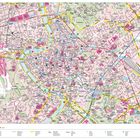 „Roma - Rome“ steht auf einem grünen Feld. Stadtplan von Rom mit Straßen, Flüssen und Sehenswürdigkeiten markiert. Karte zeigt Metro-Linien.