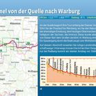 "An der Diemel von der Quelle nach Warburg 71 km." Karte der Route mit Höhenprofil. Text beschreibt den Weg und Sehenswürdigkeiten.