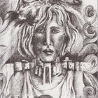 Eine Illustration zeigt ein Gesicht über einer Stadt, mit umliegenden Wellen und zwei Gestalten oben links.