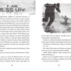 **7. Juli, 6.55 Uhr**  
Ein Alarmtext zeigt: **07 Jul 07:01**.  
Darunter eine Szene in staubiger Wüstenlandschaft.  
Zwei Personen, eine halb versunken, eine laufend.  
Text beschreibt die dramatische Situation.