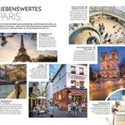 "Liebenwertes Paris" ist der Titel. Text beschreibt Sehenswürdigkeiten wie Eiffelturm, Cafés, Flanieren an der Seine.