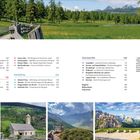 Oben eine Tabelle mit Orten in Südtirol, darunter Naturaufnahmen: Wiesen, Berge, Blumen und traditionelle Gebäude.