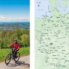 Links oben: "Camping bedeutet auch: immer in der Natur sein." Rechts ist eine Landkarte von Deutschland. Links ein Radfahrer.
