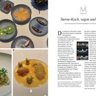 Sterne-Koch, vegan und Kaiseki. Asiatisch inspirierte Gerichte im Restaurant TIM RAUE. Gerichtfotos zeigen kunstvolle Präsentationen.