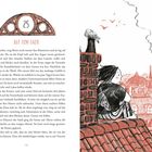 Kapitel 25: Auf dem Dach. Text beschreibt Motte, die aus dem Bett aufs Dach steigt. Links Illustration: Mädchen auf Schornstein.