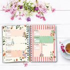 Kalenderseite mit handschriftlichem Stil: Links Aprilwoche, rechts April/Mai-Wechsel. Blumenillustrationen, Tee und Blüten.