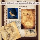 "Begib dich auf eine spannende Rätselreise" steht über alten Dokumenten mit Zeichnungen und einem Porträt.